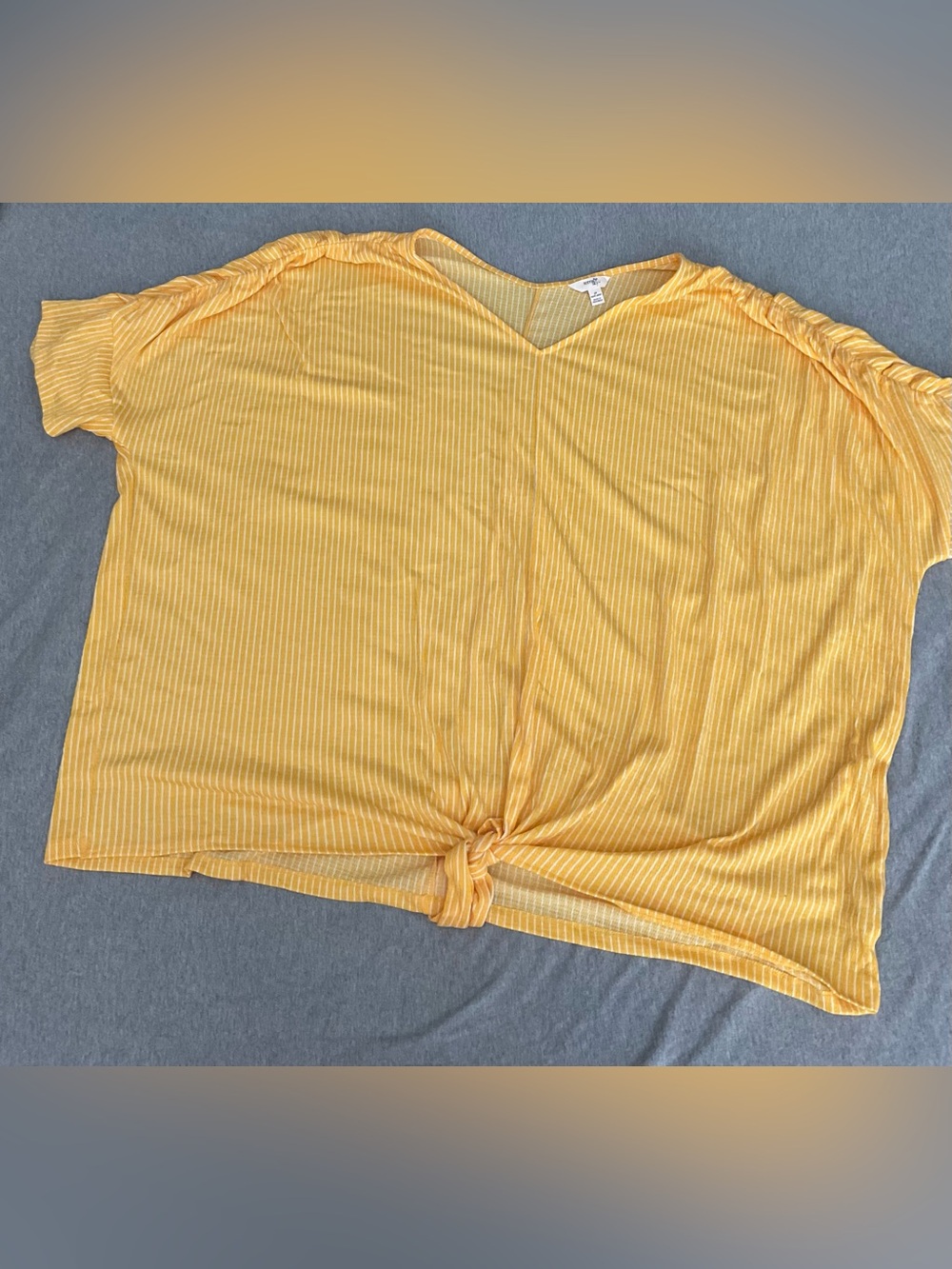 Brand new plus size Terra & Sky Yellow Striped V-Neck Tie-Front Top size 3X